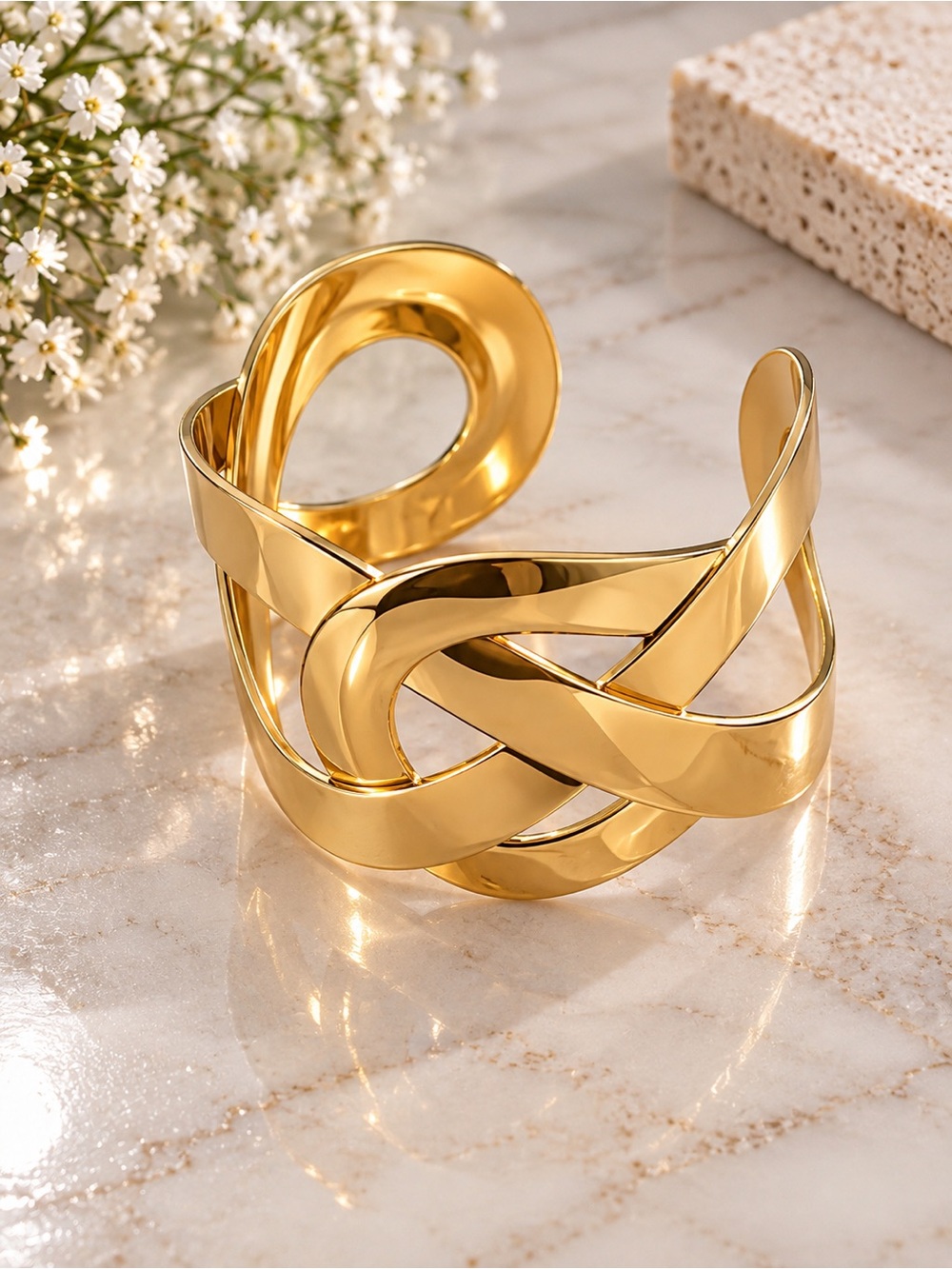 Gold Twisted Open Cuff Bracelet - Women Jewelry